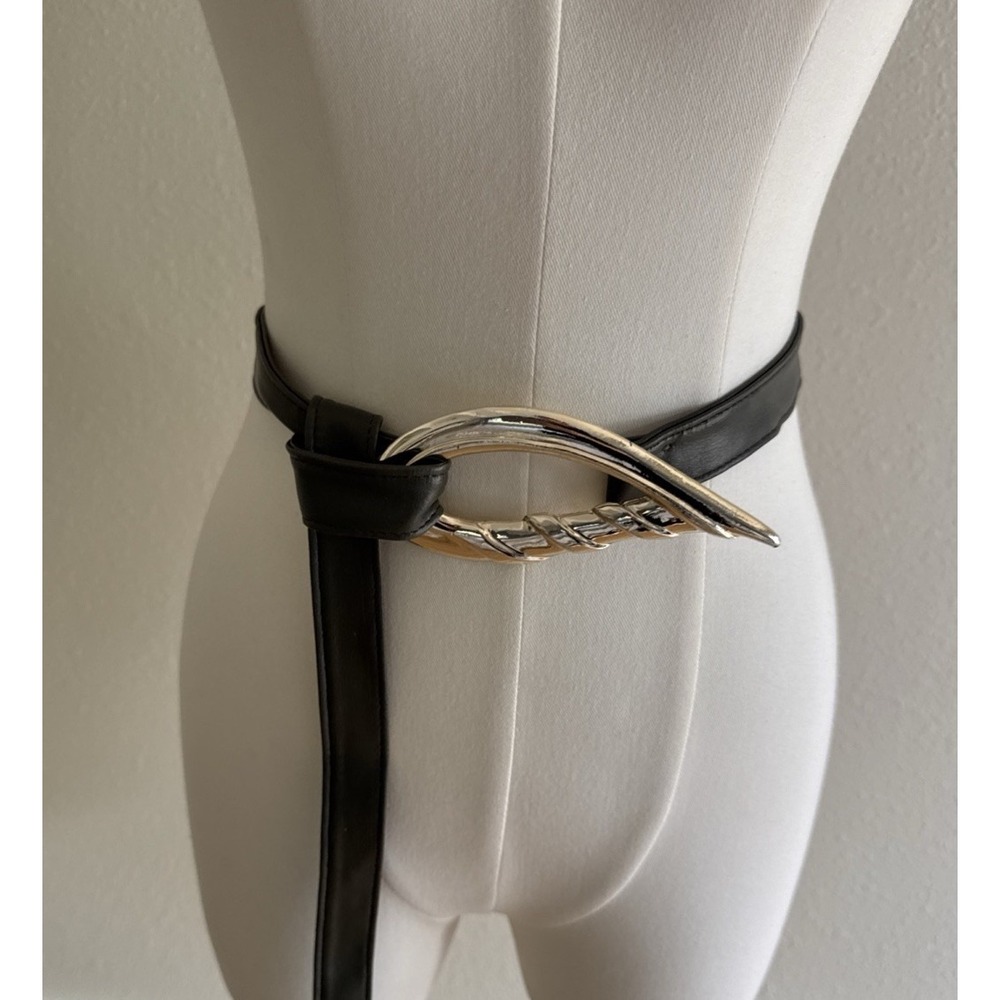 Vintage Gold Tone Adjustable Waist Olive Wrap Tie Belt Asymmetrical Glam Gypsy - Picture 2 of 9